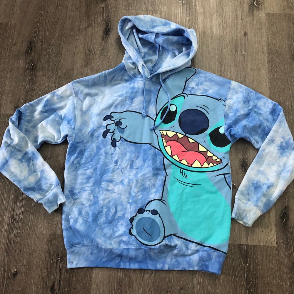 Disney‎ Women's Sz M STITCH Graphic Blue Tie Dye Pullover Hoodie